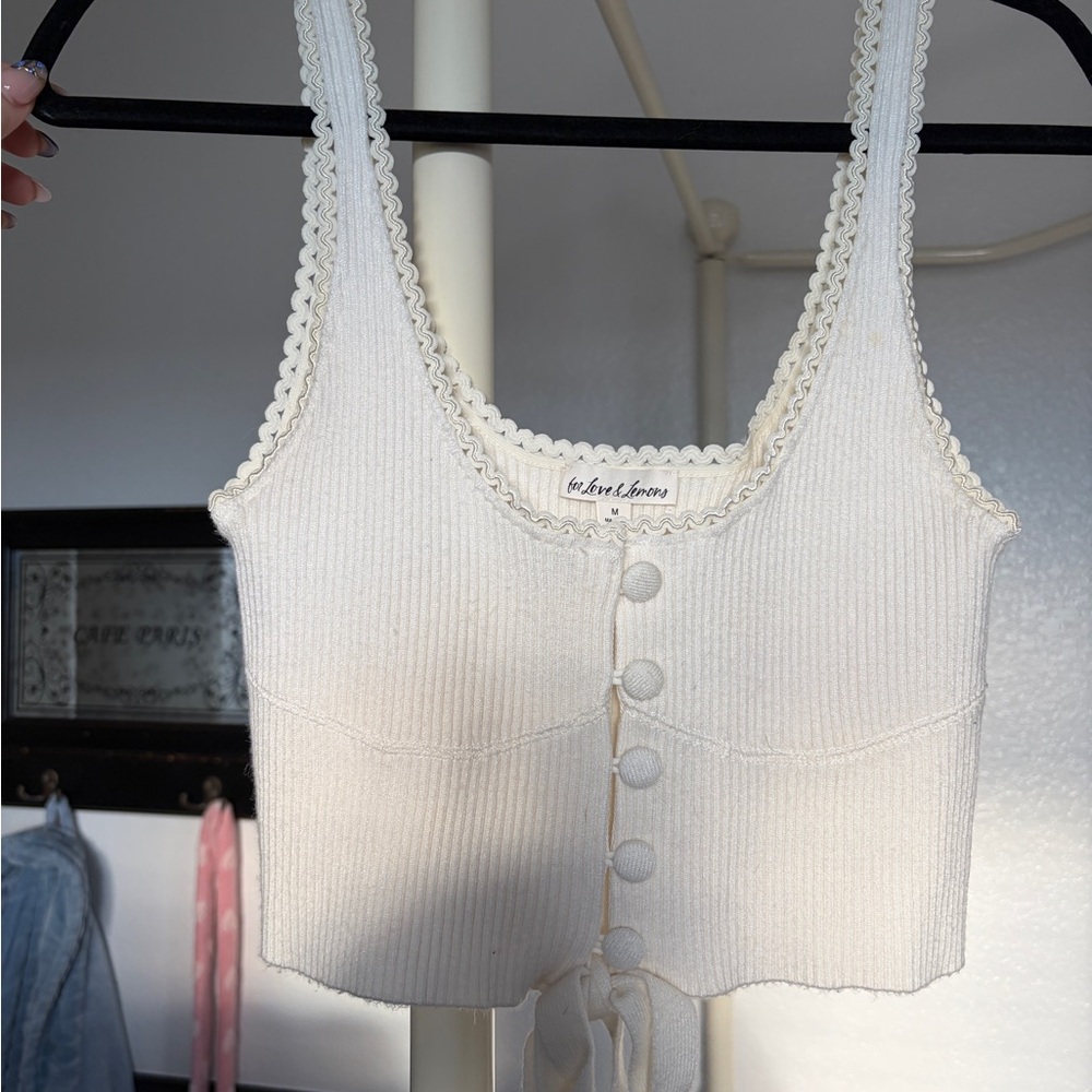 For Love And Lemons Cream Button-Front Crop Top